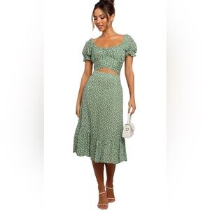 NWT LYANER 2 Piece | Size M | Floral Green | Crop Top & Midi Skirt